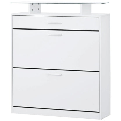 Tempered Glass Top Shoe Storage Cabinet with Drawer