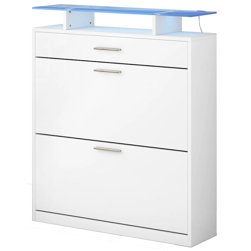 Tempered Glass Top Shoe Storage Cabinet with Drawer