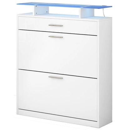 Tempered Glass Top Shoe Storage Cabinet with Drawer