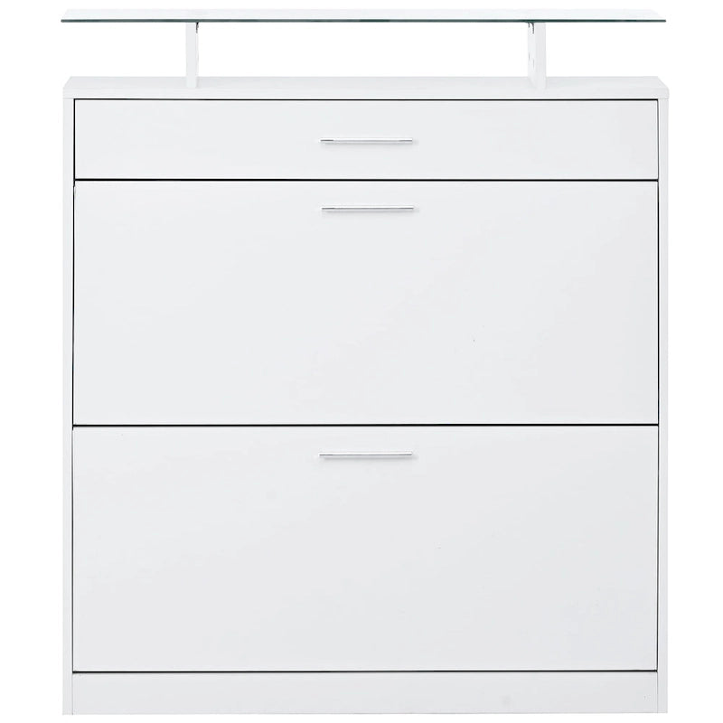 Tempered Glass Top Shoe Storage Cabinet with Drawer