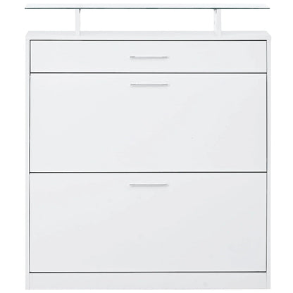 Tempered Glass Top Shoe Storage Cabinet with Drawer