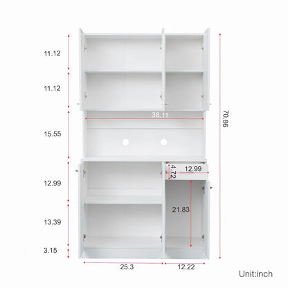 White 71 Tall Kitchen Pantry Buffet Cabinet with 6-Doors, 1-Open Shelves and 1-Drawer - 39.37W x 15.35 D x70.87H