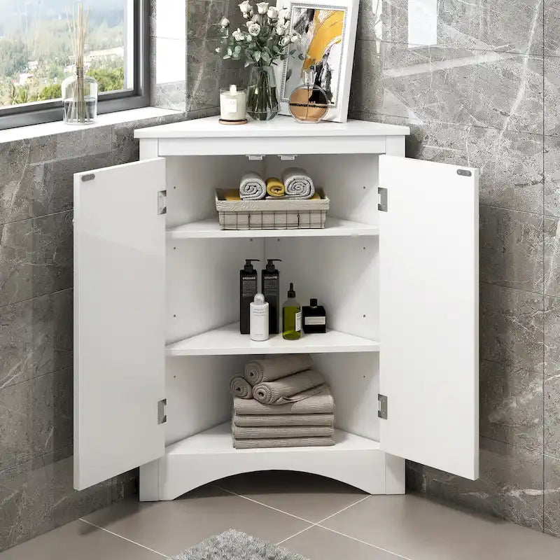Grey Triangle Bathroom Storage Cabinet with Adjustable Shelves