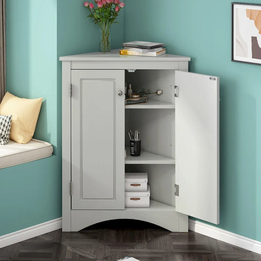 Grey Triangle Bathroom Storage Cabinet with Adjustable Shelves