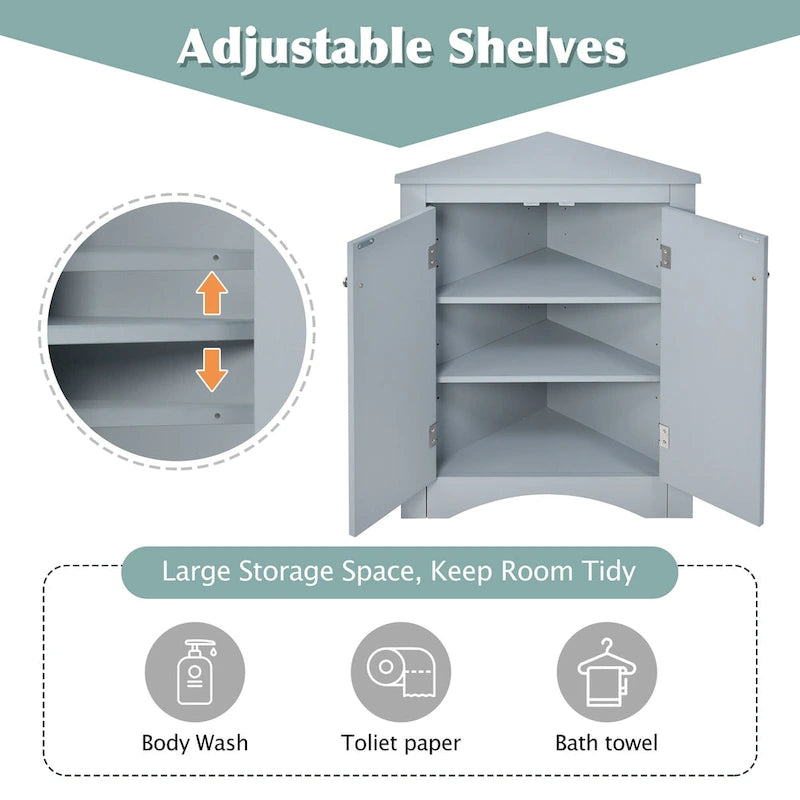 Grey Triangle Bathroom Storage Cabinet with Adjustable Shelves