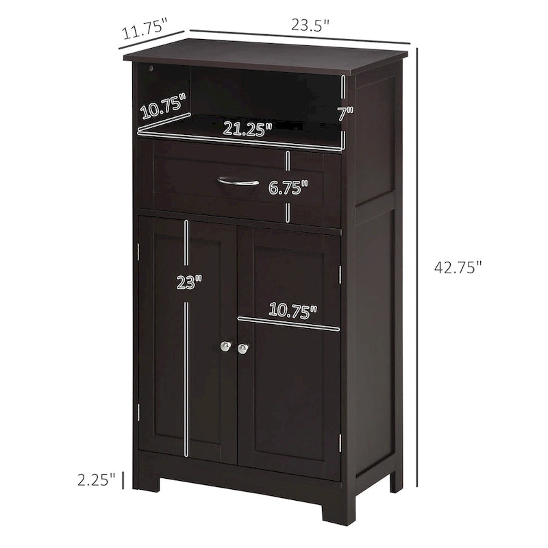 kleankin Modern Bathroom Storage Cabinet Free Standing Cupboard with Drawer and Adjustable Shelf - 11.75*23.5*42.75