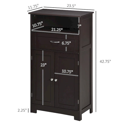 kleankin Modern Bathroom Storage Cabinet Free Standing Cupboard with Drawer and Adjustable Shelf - 11.75*23.5*42.75