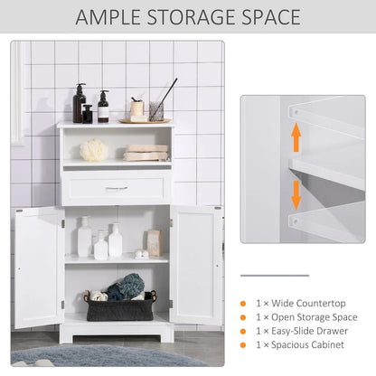 kleankin Modern Bathroom Storage Cabinet Free Standing Cupboard with Drawer and Adjustable Shelf - 11.75*23.5*42.75