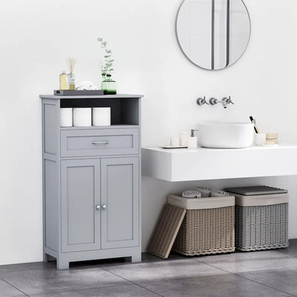 kleankin Modern Bathroom Storage Cabinet Free Standing Cupboard with Drawer and Adjustable Shelf - 11.75*23.5*42.75