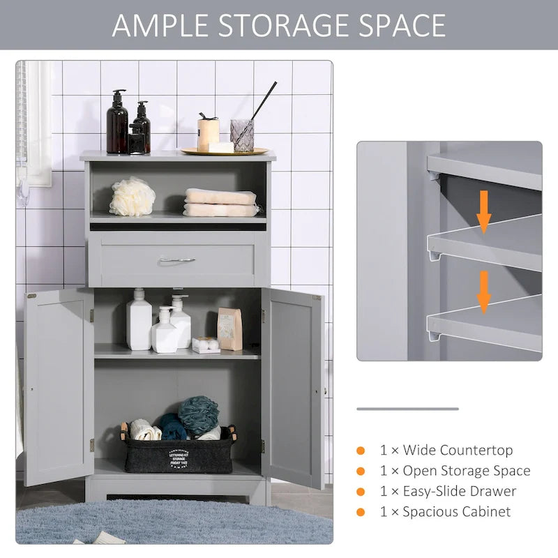 kleankin Modern Bathroom Storage Cabinet Free Standing Cupboard with Drawer and Adjustable Shelf - 11.75*23.5*42.75