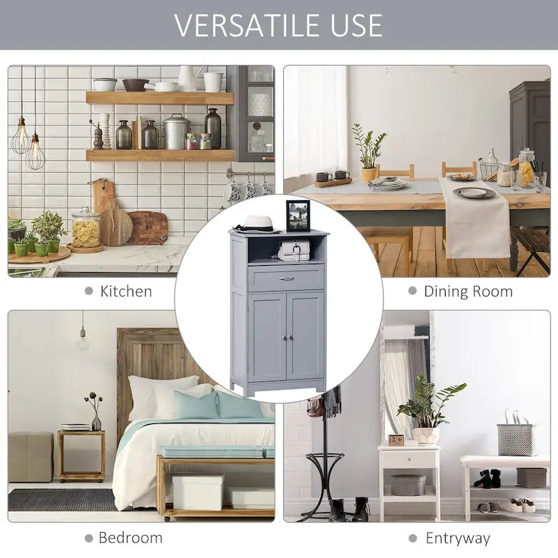 kleankin Modern Bathroom Storage Cabinet Free Standing Cupboard with Drawer and Adjustable Shelf - 11.75*23.5*42.75