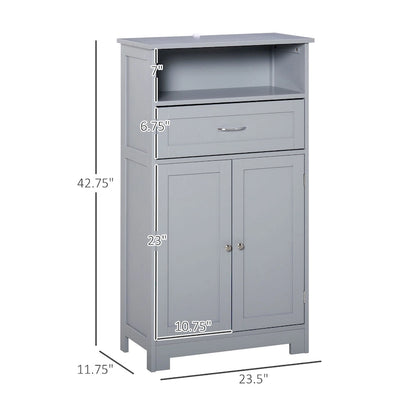 kleankin Modern Bathroom Storage Cabinet Free Standing Cupboard with Drawer and Adjustable Shelf - 11.75*23.5*42.75