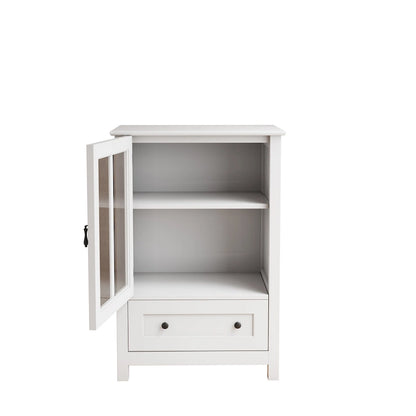 Buffet storage cabinet with double glass doors and unique bell handle