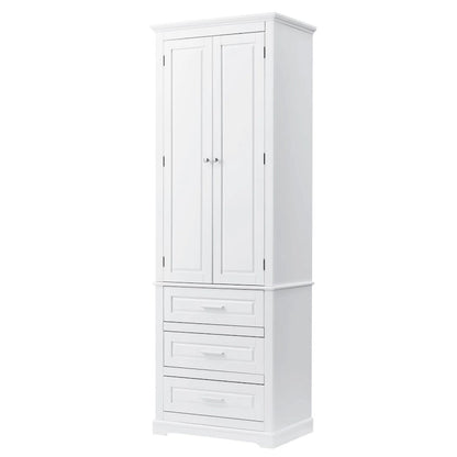 Tall Storage Cabinet with Three Drawers for Bathroom