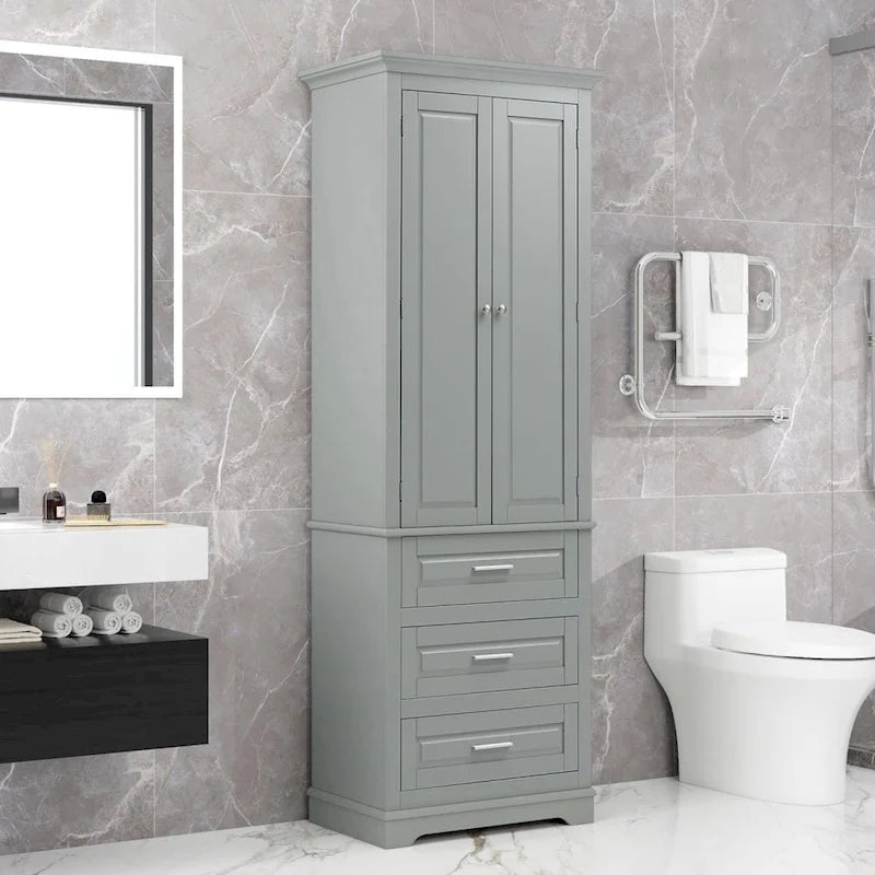 Tall Storage Cabinet with Three Drawers for Bathroom