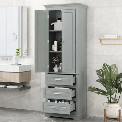Tall Storage Cabinet with Three Drawers for Bathroom