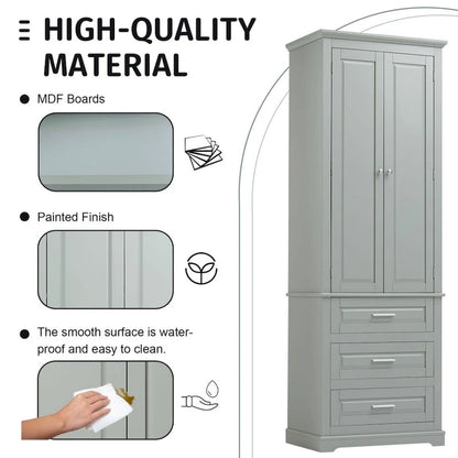 Tall Storage Cabinet with Three Drawers for Bathroom