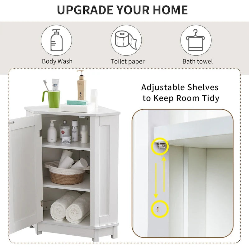 Bathroom MDF Cabinet Triangle Corner Storage Cabinet with Adjustable Shelf