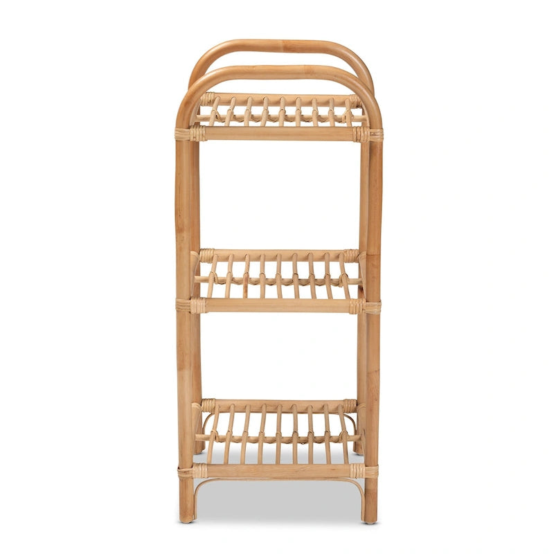 Barras Bohemian Natural Brown Finished Rattan 3-Tier Display Shelf