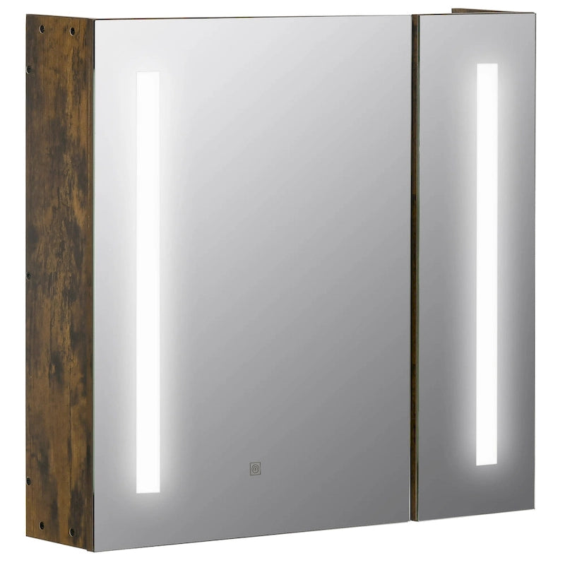 kleankin 27.5 Inch x 25.5 Inch LED Lighted Medicine Cabinet with Mirror, Wall Mounted Dimmable Bathroom Cabinet