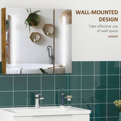 kleankin 27.5 Inch x 25.5 Inch LED Lighted Medicine Cabinet with Mirror, Wall Mounted Dimmable Bathroom Cabinet