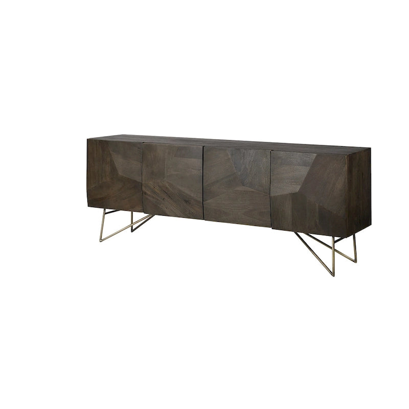 Darwin Brown Solid Wood Gold Metal Base 4 Cabinet Door Sideboard - 80.1L x 17.3W x 29.9H