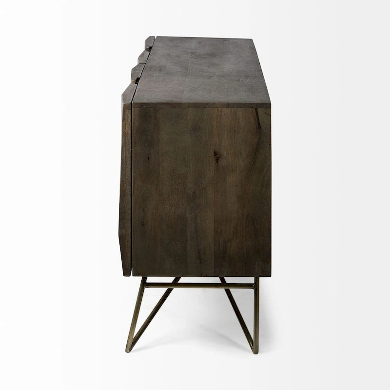 Darwin Brown Solid Wood Gold Metal Base 4 Cabinet Door Sideboard - 80.1L x 17.3W x 29.9H