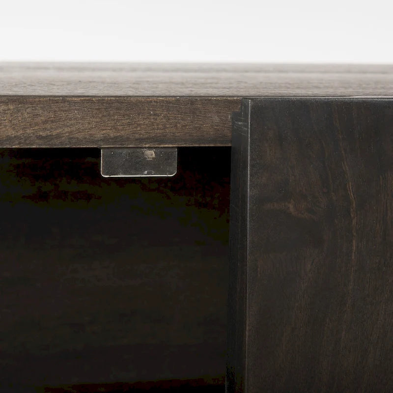 Darwin Brown Solid Wood Gold Metal Base 4 Cabinet Door Sideboard - 80.1L x 17.3W x 29.9H