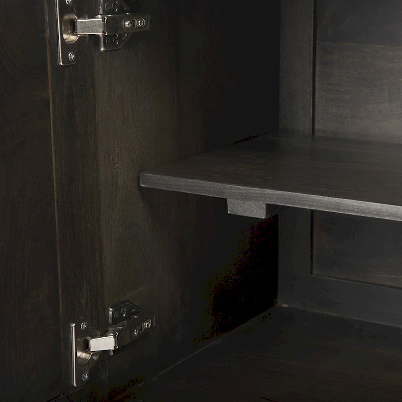 Darwin Brown Solid Wood Gold Metal Base 4 Cabinet Door Sideboard - 80.1L x 17.3W x 29.9H