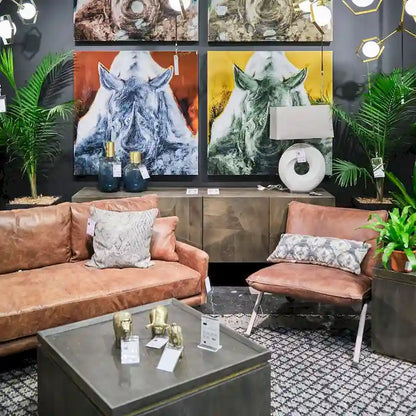 Darwin Brown Solid Wood Gold Metal Base 4 Cabinet Door Sideboard - 80.1L x 17.3W x 29.9H