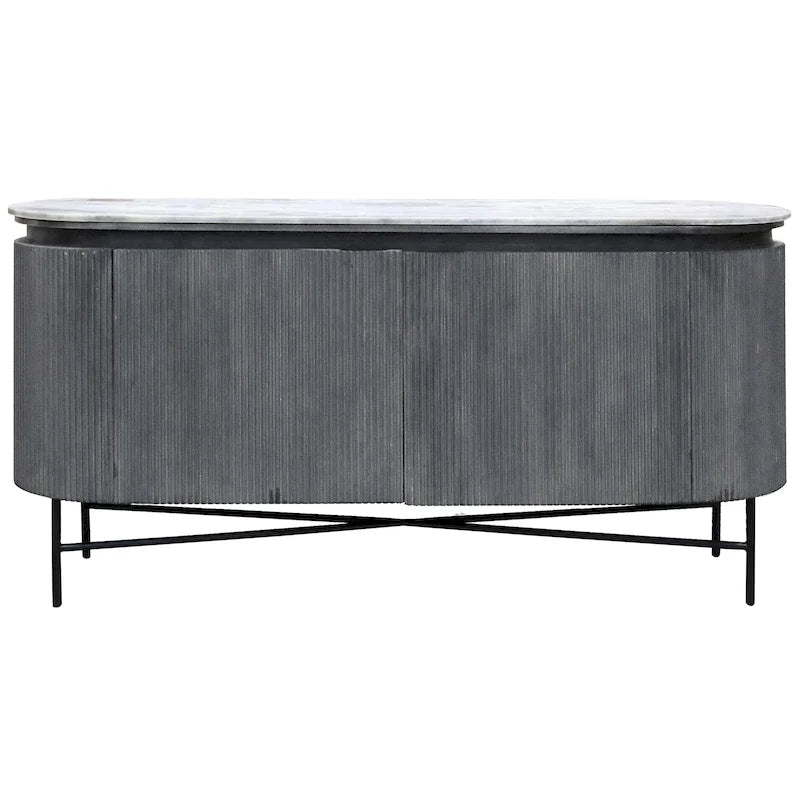 Gemma - Racetrack Sideboard Cabinet with Granite Top and Metal Legs - White and Charcoal Finish
