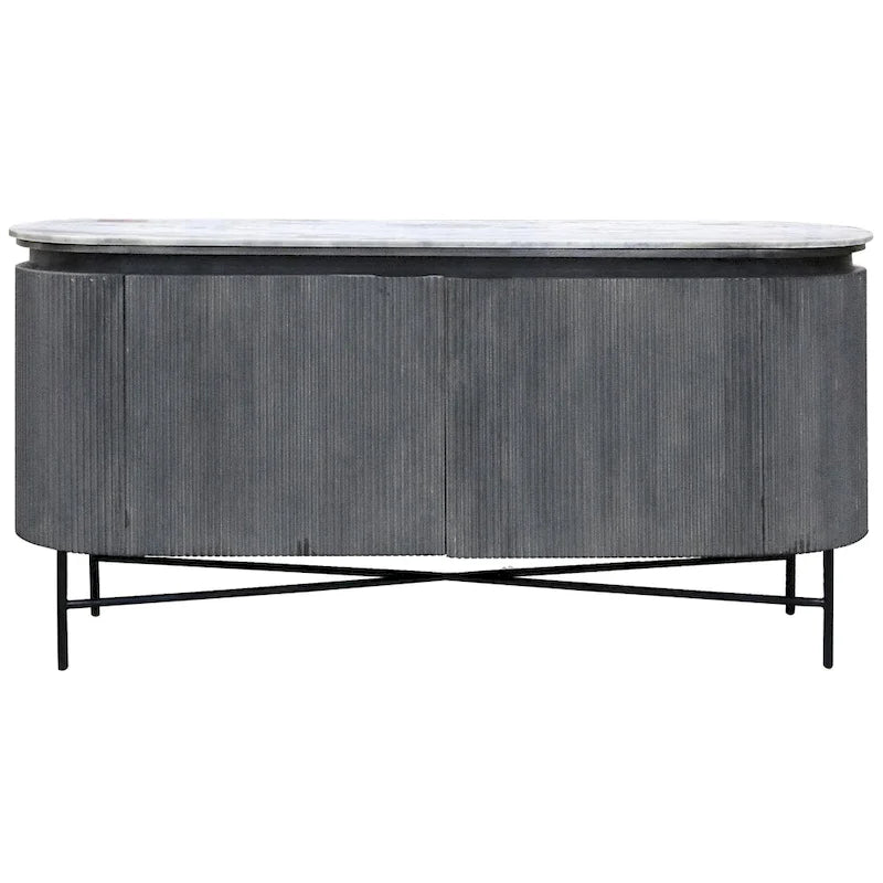 Gemma - Racetrack Sideboard Cabinet with Granite Top and Metal Legs - White and Charcoal Finish