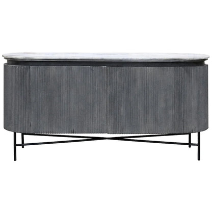 Gemma - Racetrack Sideboard Cabinet with Granite Top and Metal Legs - White and Charcoal Finish