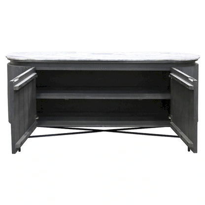 Gemma - Racetrack Sideboard Cabinet with Granite Top and Metal Legs - White and Charcoal Finish