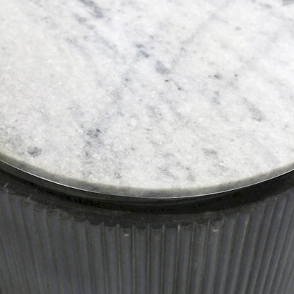 Gemma - Racetrack Sideboard Cabinet with Granite Top and Metal Legs - White and Charcoal Finish