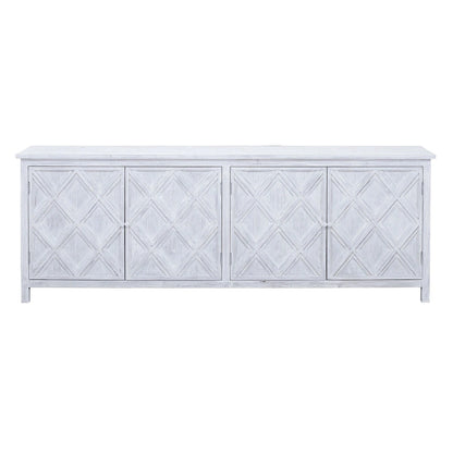 Kendra 94 Reclaimed Pine White Washed Painted Carved Sideboard