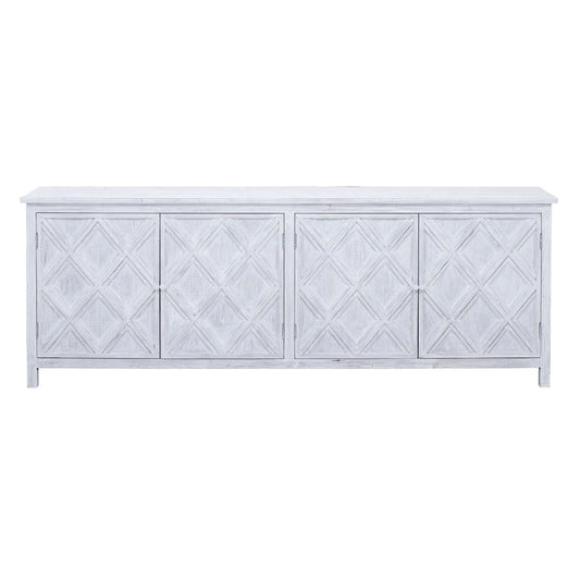 Kendra 94 Reclaimed Pine White Washed Painted Carved Sideboard