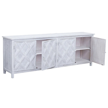 Kendra 94 Reclaimed Pine White Washed Painted Carved Sideboard