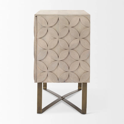 Excelsior Light Brown Solid Wood w/ Gold Iron Base & 2 Door Accent Cabinet