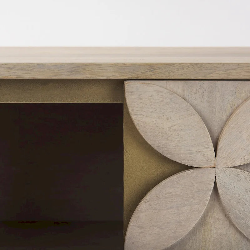 Excelsior Light Brown Solid Wood w/ Gold Iron Base & 2 Door Accent Cabinet