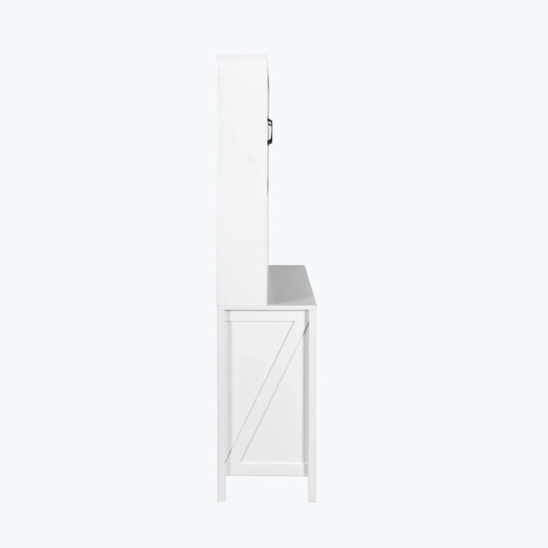 Large Kitchen Pantry Storage Cabinet with Glass Doors,Drawers & Open Shelves
