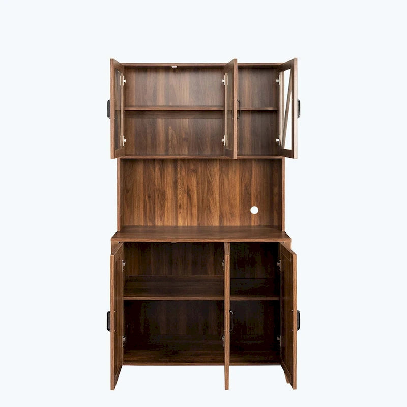 Large Kitchen Pantry Storage Cabinet with Glass Doors,Drawers & Open Shelves