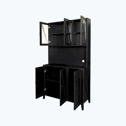 Large Kitchen Pantry Storage Cabinet with Glass Doors,Drawers & Open Shelves