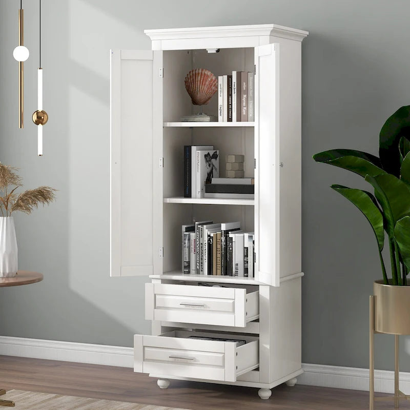 Tall Storage Cabinet with Two Drawers - N/A