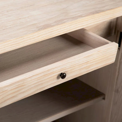 Isabelle 79-inch Pine Light Wash 4-Door Sideboard with Hand Carved Burst Pattern Door Fronts