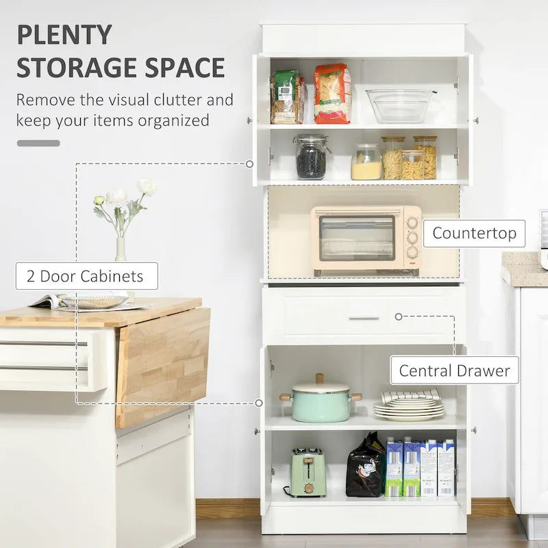 HOMCOM 72 Kitchen Buffet with Hutch, Freestanding Pantry Cupboard with Utility Drawer, 2 Door Cabinets and Countertop, Brown