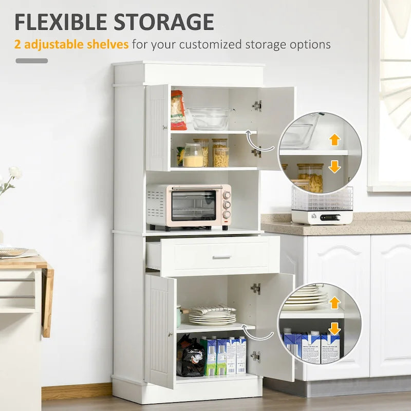 HOMCOM 72 Kitchen Buffet with Hutch, Freestanding Pantry Cupboard with Utility Drawer, 2 Door Cabinets and Countertop, Brown