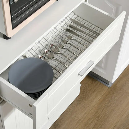 HOMCOM 72 Kitchen Buffet with Hutch, Freestanding Pantry Cupboard with Utility Drawer, 2 Door Cabinets and Countertop, Brown