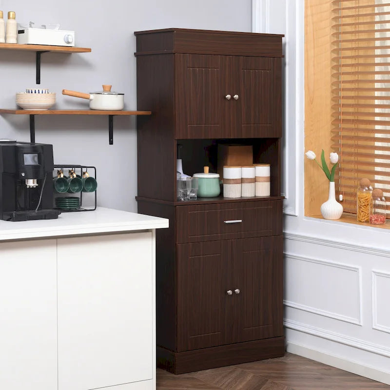 HOMCOM 72 Kitchen Buffet with Hutch, Freestanding Pantry Cupboard with Utility Drawer, 2 Door Cabinets and Countertop, Brown