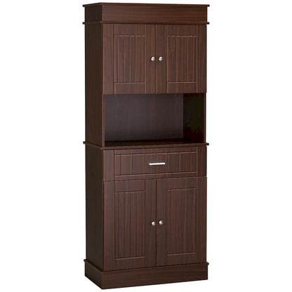 HOMCOM 72 Kitchen Buffet with Hutch, Freestanding Pantry Cupboard with Utility Drawer, 2 Door Cabinets and Countertop, Brown